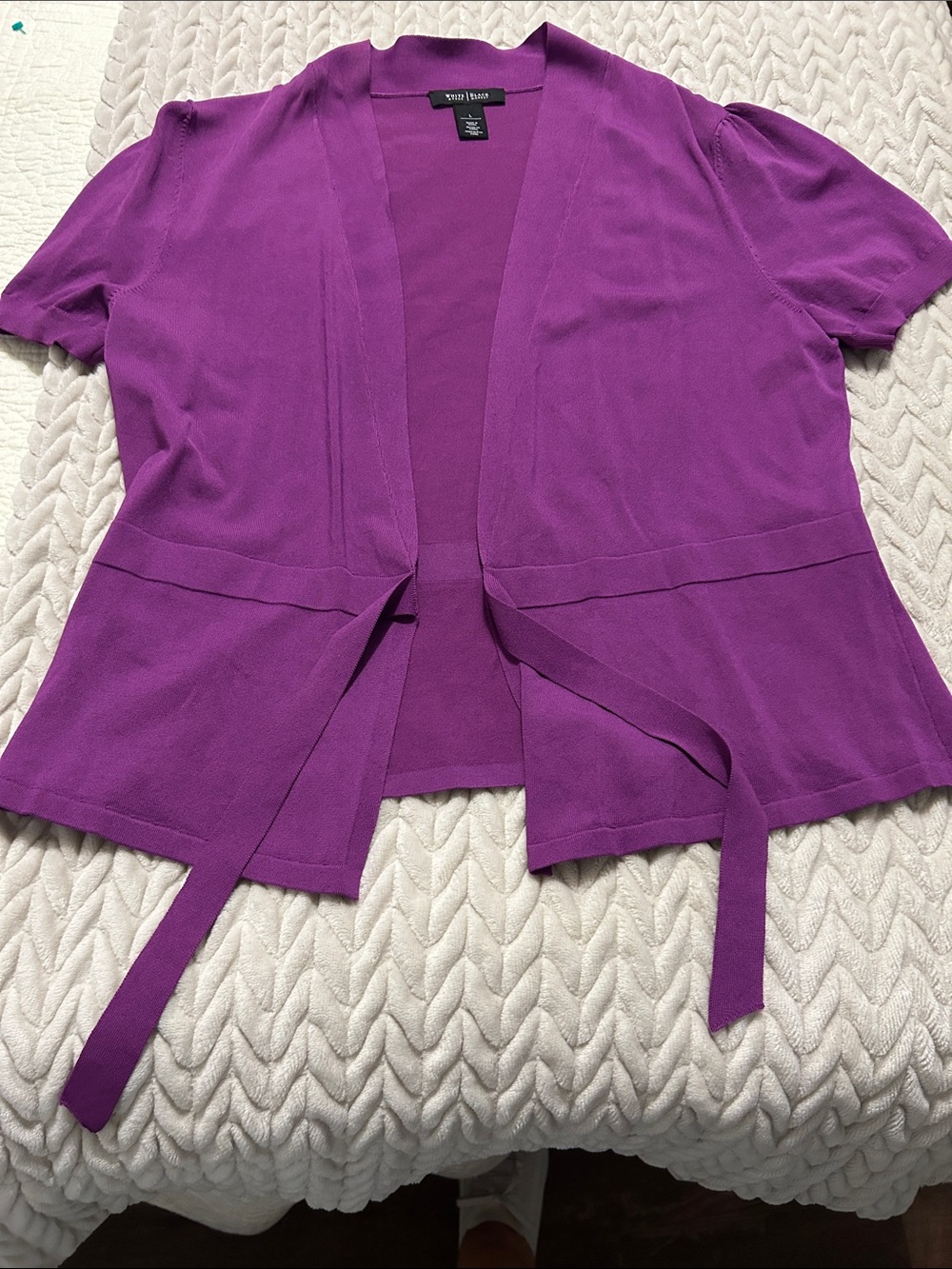 White House Black Market Fuchsia Tie-Front Short Sleeve Cardigan